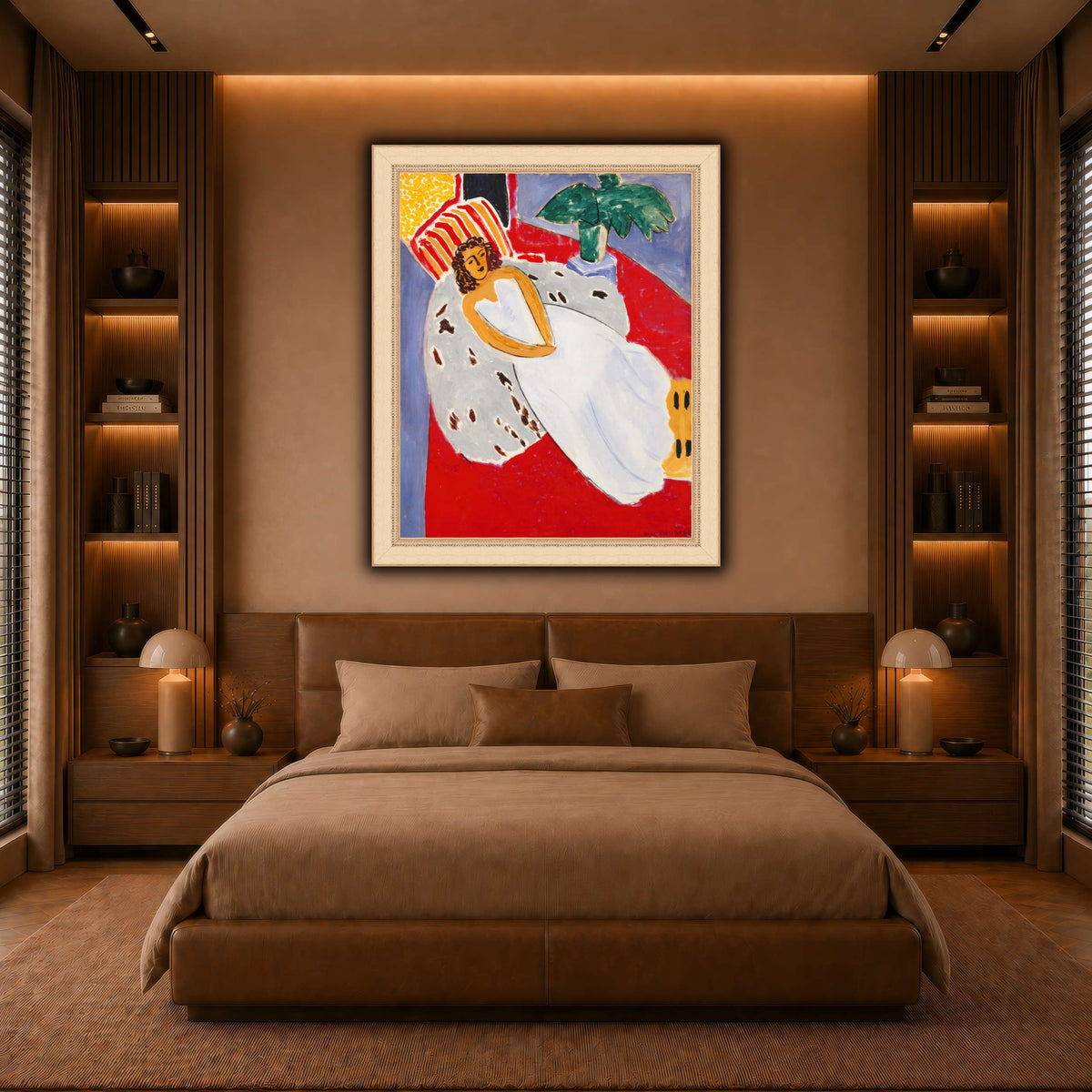 Jeune_Femme_en_blanc,_fond_rouge_Henri_Matisse warm-bedroom
