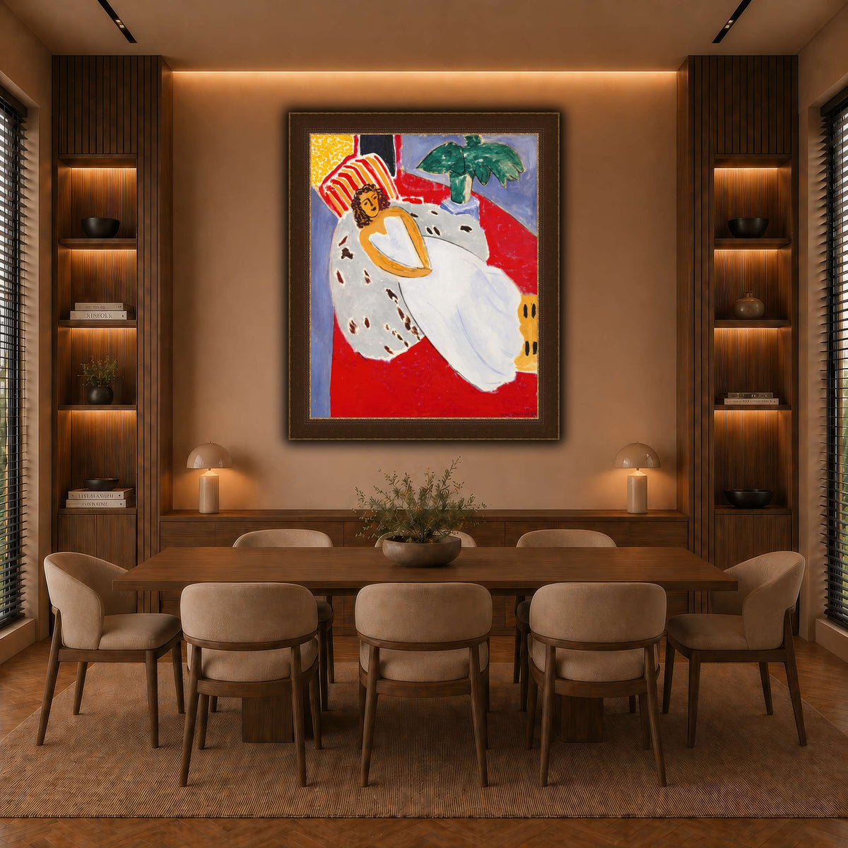 Jeune_Femme_en_blanc,_fond_rouge_Henri_Matisse warm-dining room