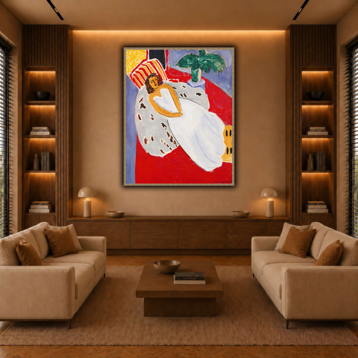 Jeune_Femme_en_blanc,_fond_rouge_Henri_Matisse warm-living-room