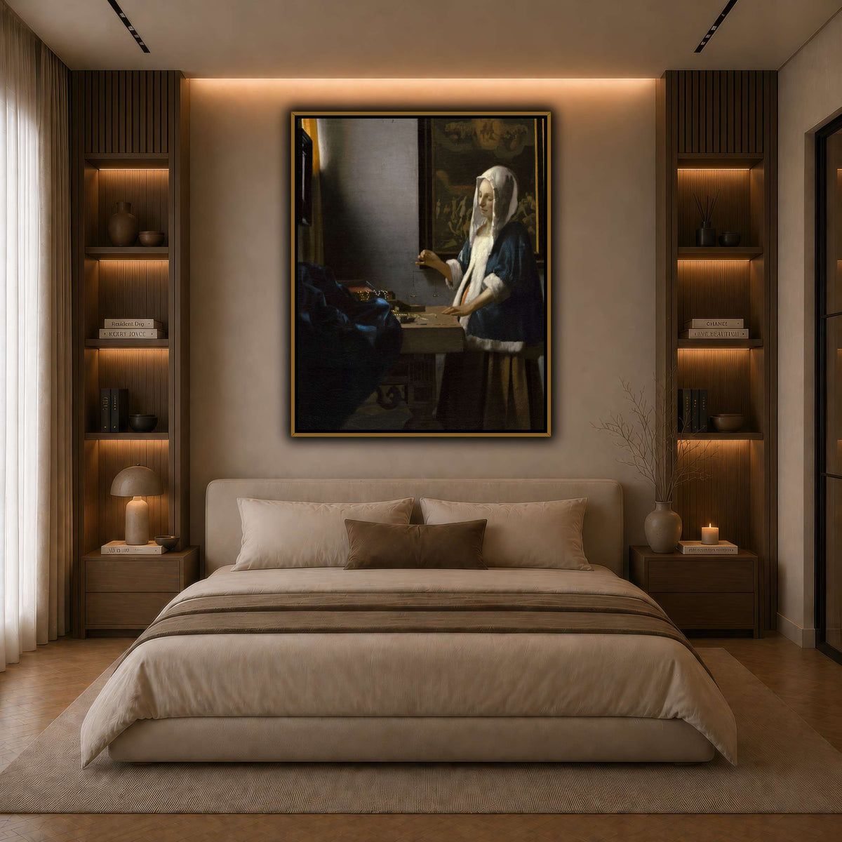 Johannes_Vermeer_-_Woman_Holding_a_Balance dark neutral-bedroom