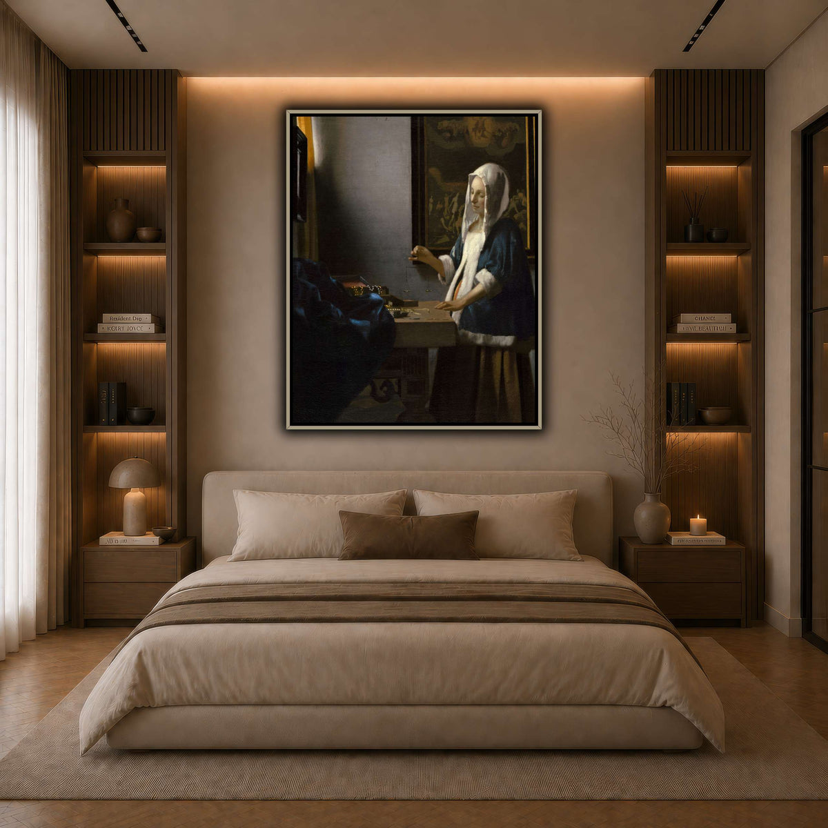 Johannes_Vermeer_-_Woman_Holding_a_Balance dark neutral-bedroom