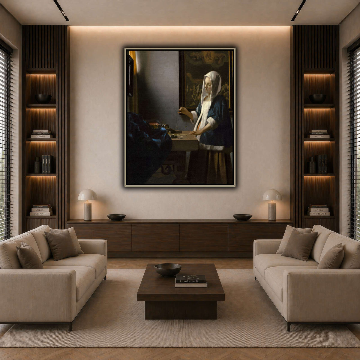 Johannes_Vermeer_-_Woman_Holding_a_Balance dark neutral-living room