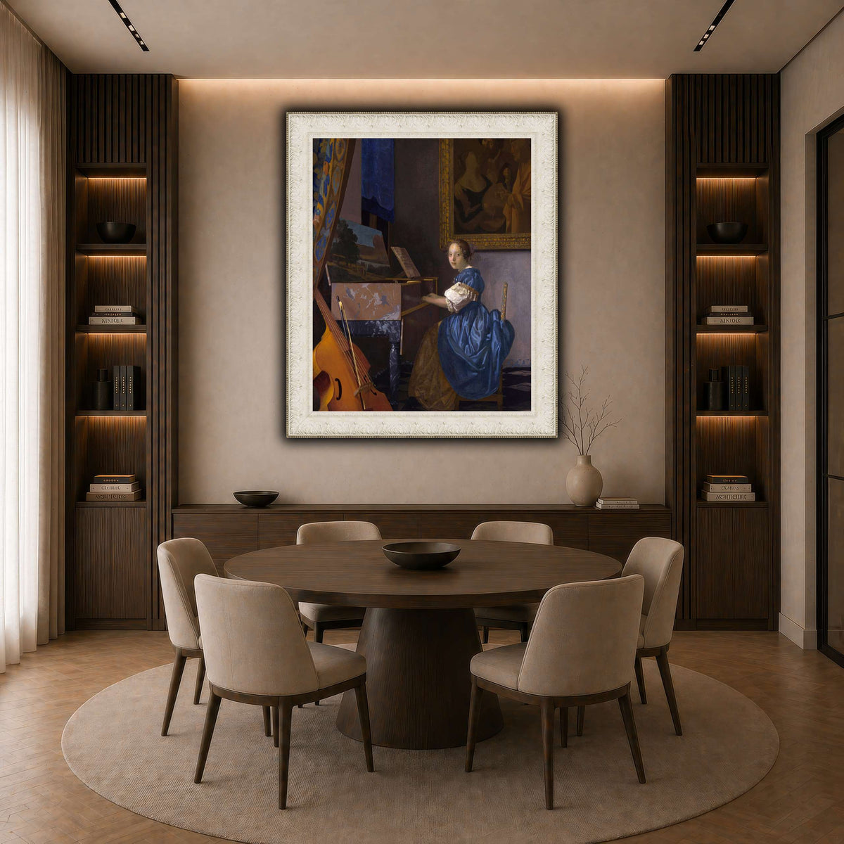 Johannes_Vermeer_-_Zittende_Klavecimbelspeelster dark neutral-dining room