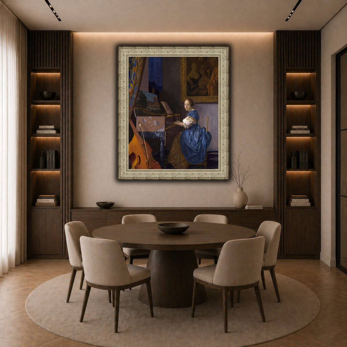 Johannes_Vermeer_-_Zittende_Klavecimbelspeelster dark neutral-dining room