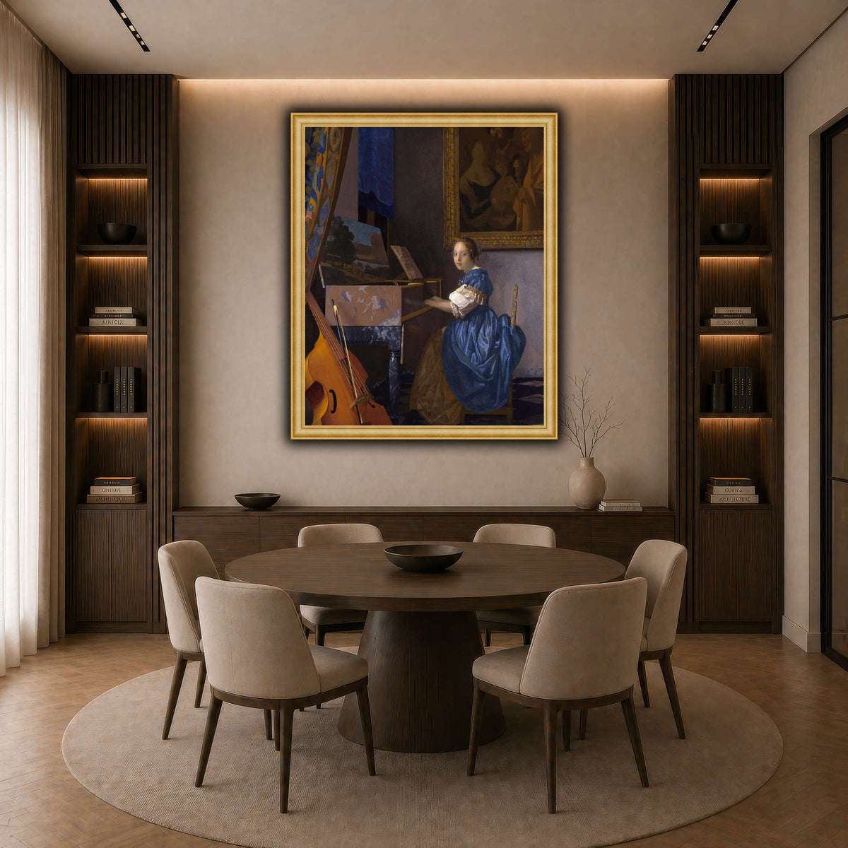 Johannes_Vermeer_-_Zittende_Klavecimbelspeelster dark neutral-dining room