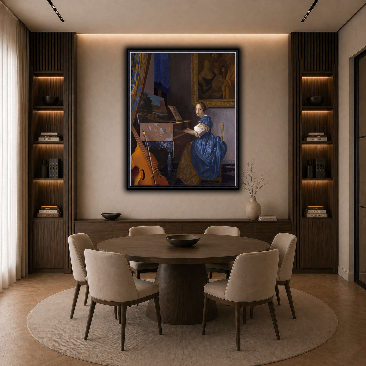 Johannes_Vermeer_-_Zittende_Klavecimbelspeelster dark neutral-dining room