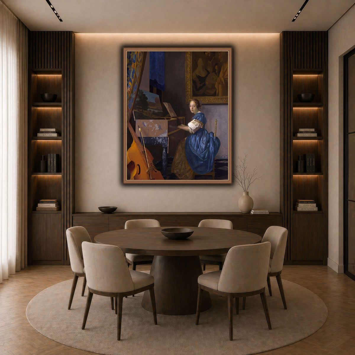 Johannes_Vermeer_-_Zittende_Klavecimbelspeelster dark neutral-dining room