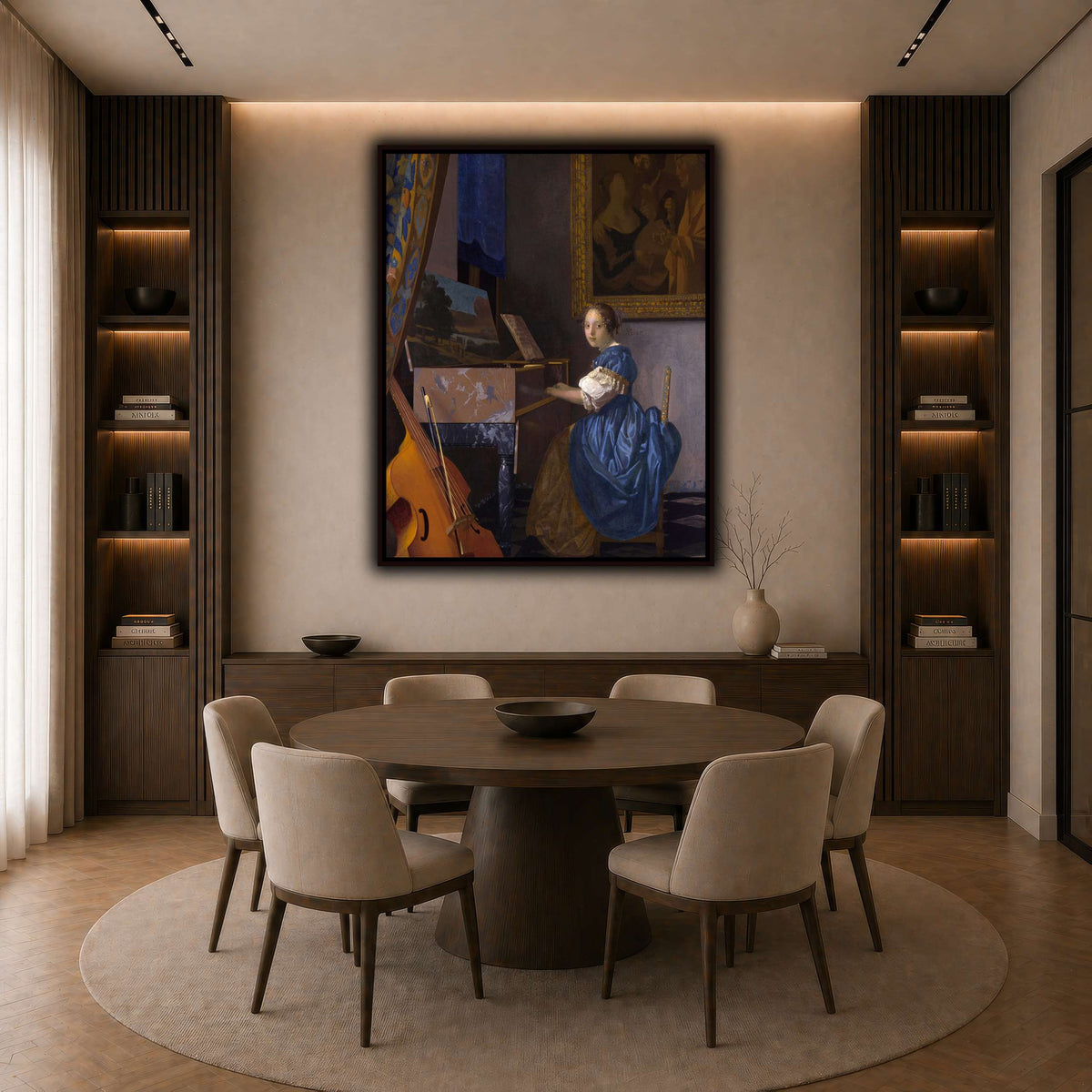Johannes_Vermeer_-_Zittende_Klavecimbelspeelster dark neutral-dining room