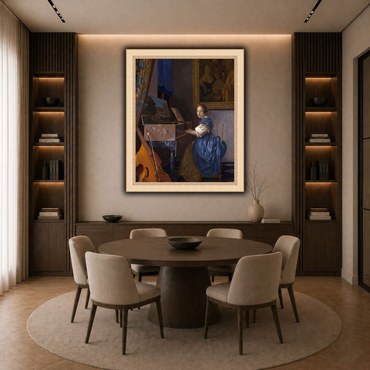Johannes_Vermeer_-_Zittende_Klavecimbelspeelster dark neutral-dining room
