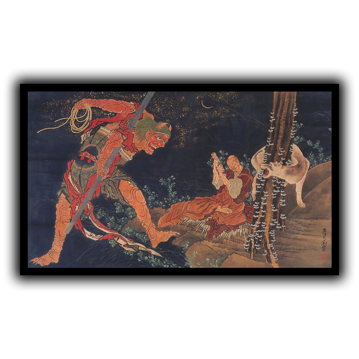 Kobo_Daishi_Practicing_the_Tantra,_with_Demon_and_Wolf_Katsushika Hokusai