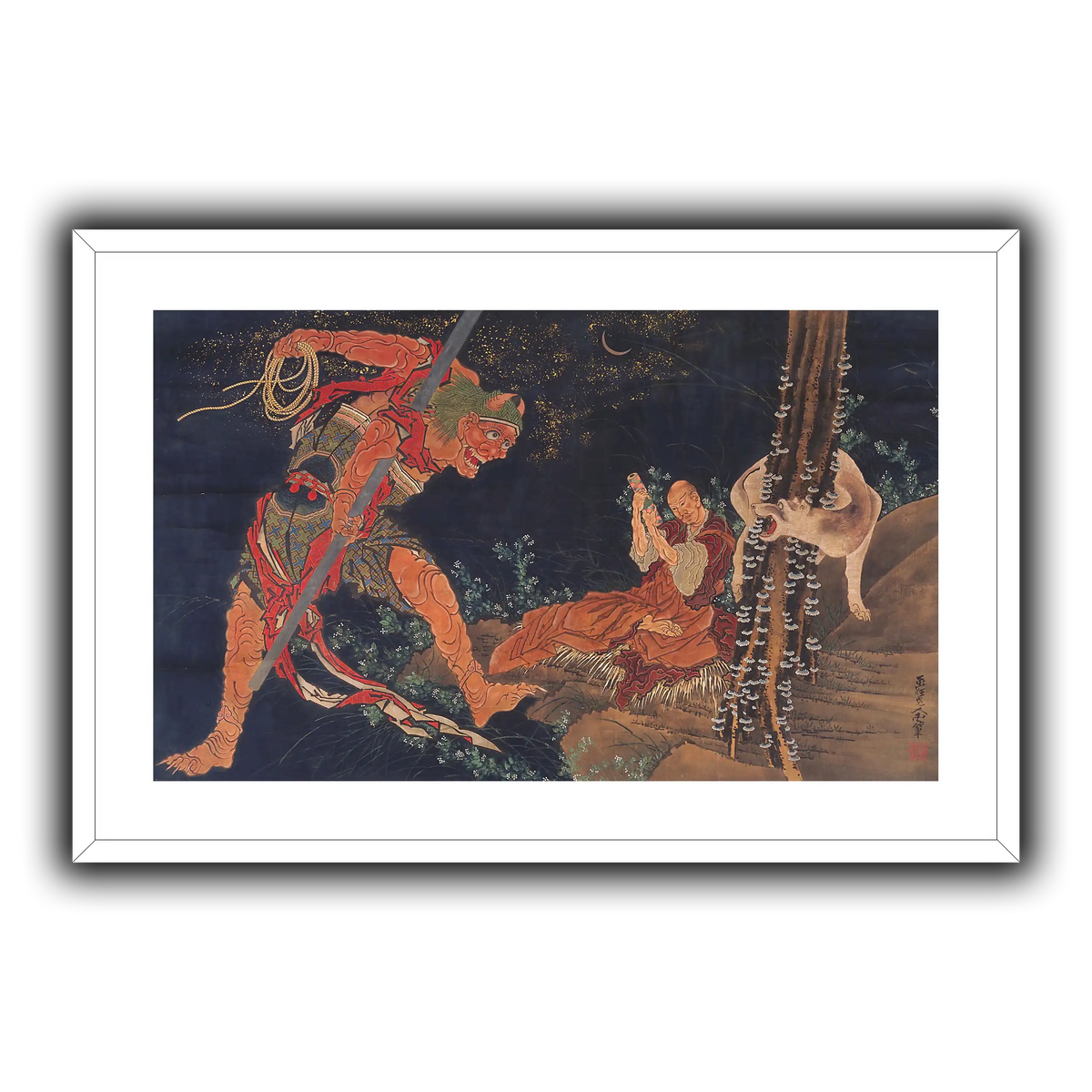 Kobo_Daishi_Practicing_the_Tantra,_with_Demon_and_Wolf_Katsushika Hokusai
