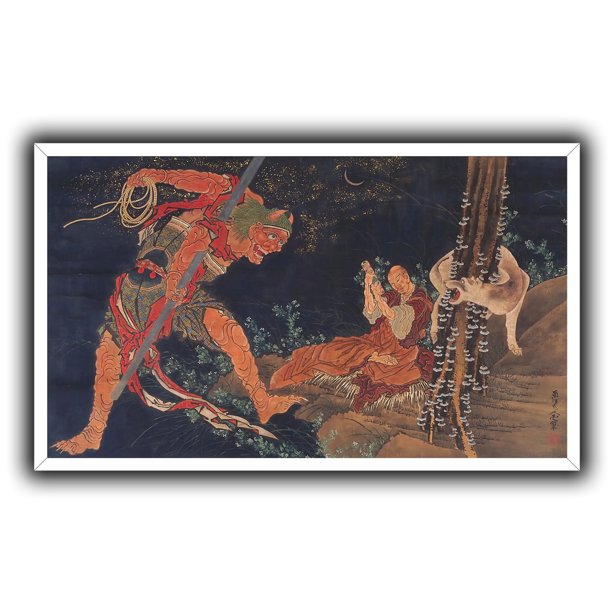 Kobo_Daishi_Practicing_the_Tantra,_with_Demon_and_Wolf_Katsushika Hokusai