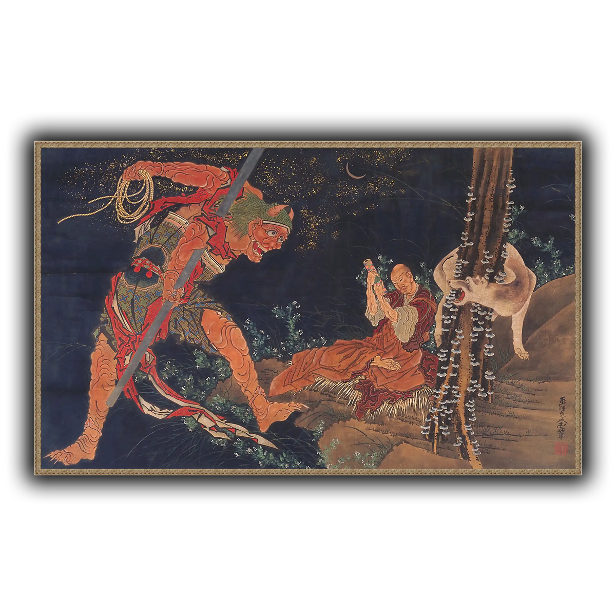 Kobo_Daishi_Practicing_the_Tantra,_with_Demon_and_Wolf_Katsushika Hokusai