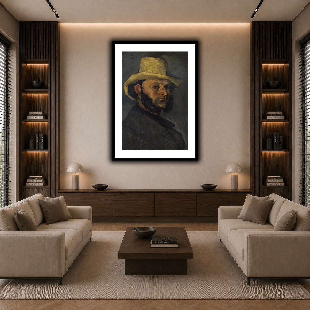 L'Homme_au_chapeau_de_paille,_Paul_Cezanne dark neutral-living room