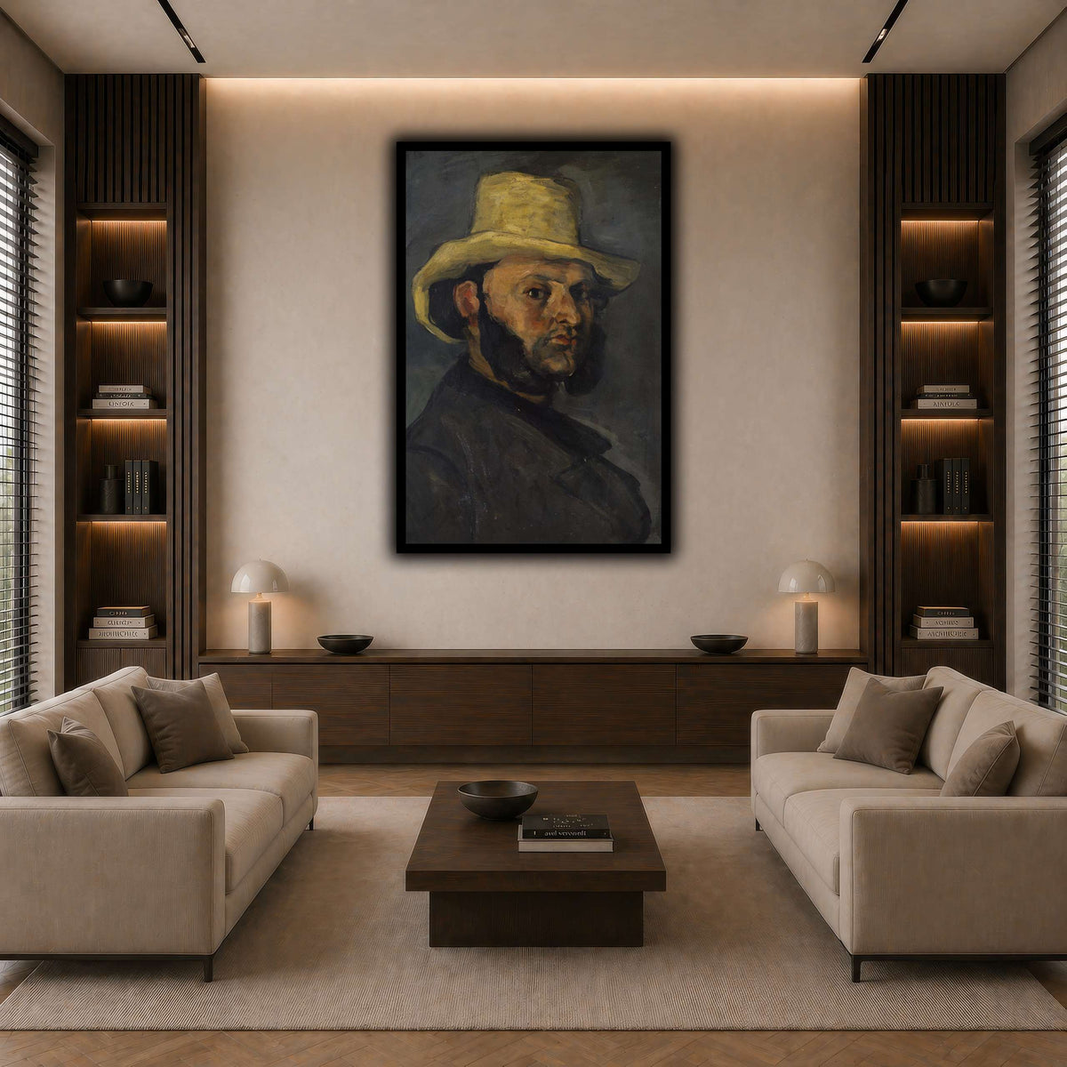 L'Homme_au_chapeau_de_paille,_Paul_Cezanne dark neutral-living room