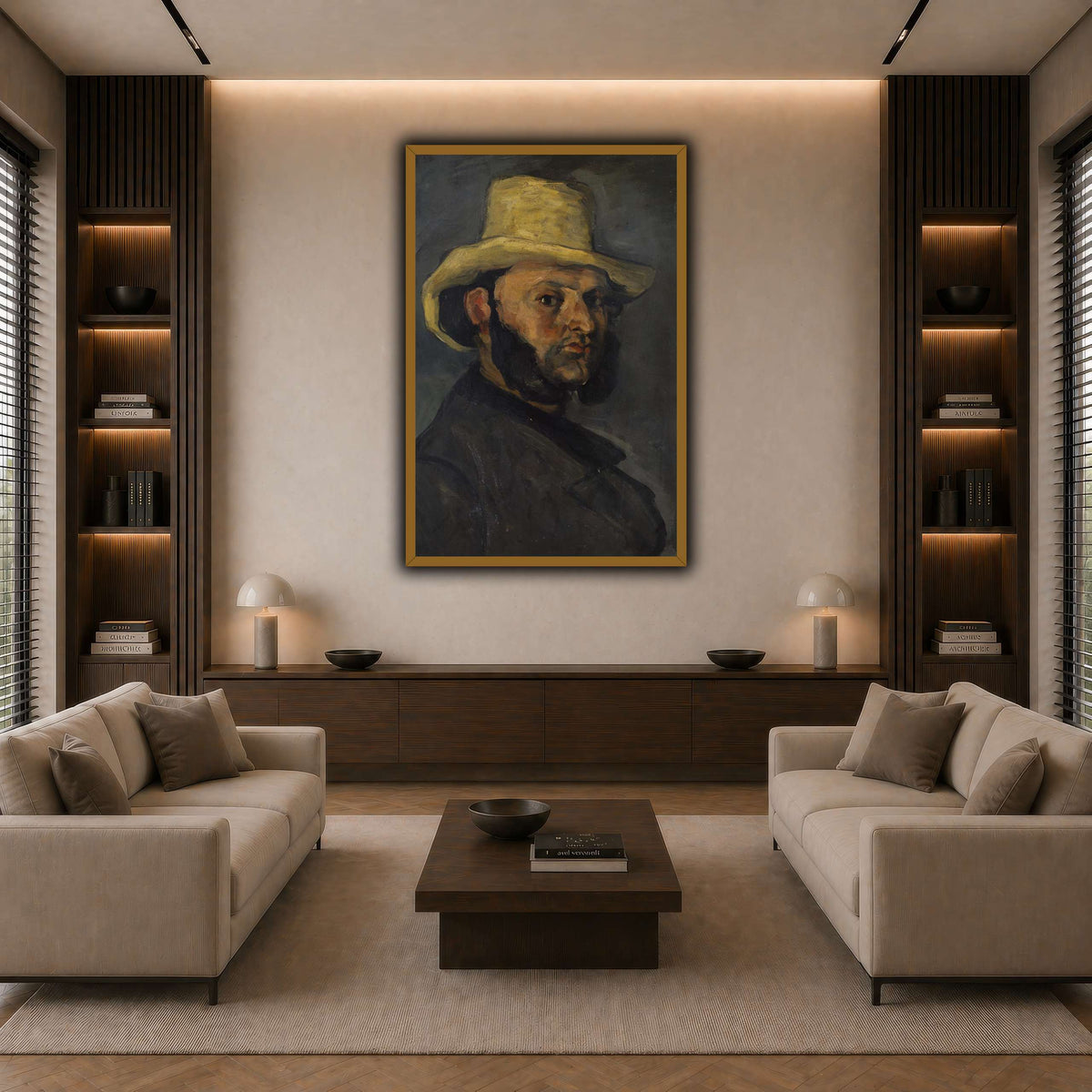L'Homme_au_chapeau_de_paille,_Paul_Cezanne dark neutral-living room