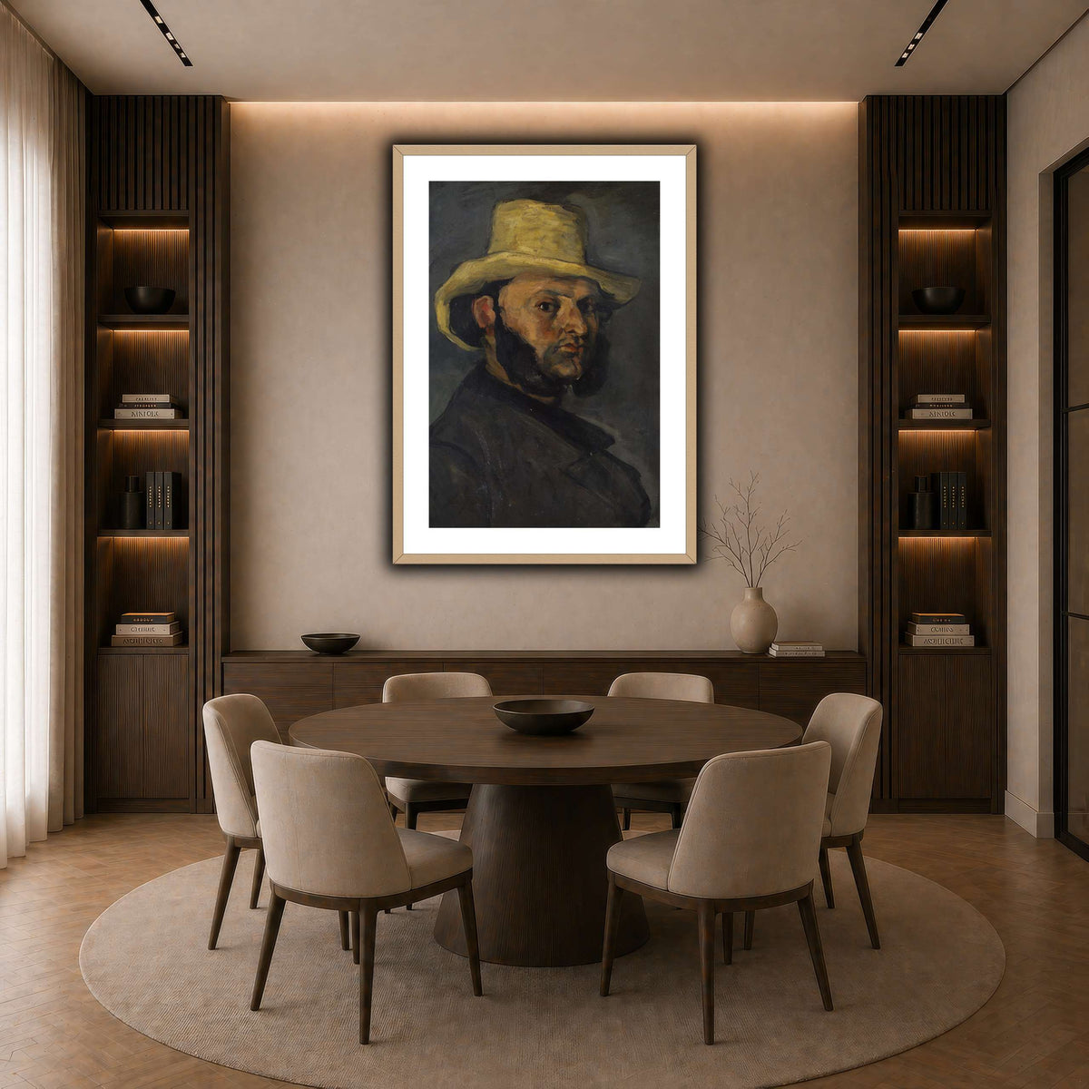 L'Homme_au_chapeau_de_paille,_Paul_Cezanne dark neutral-dining room