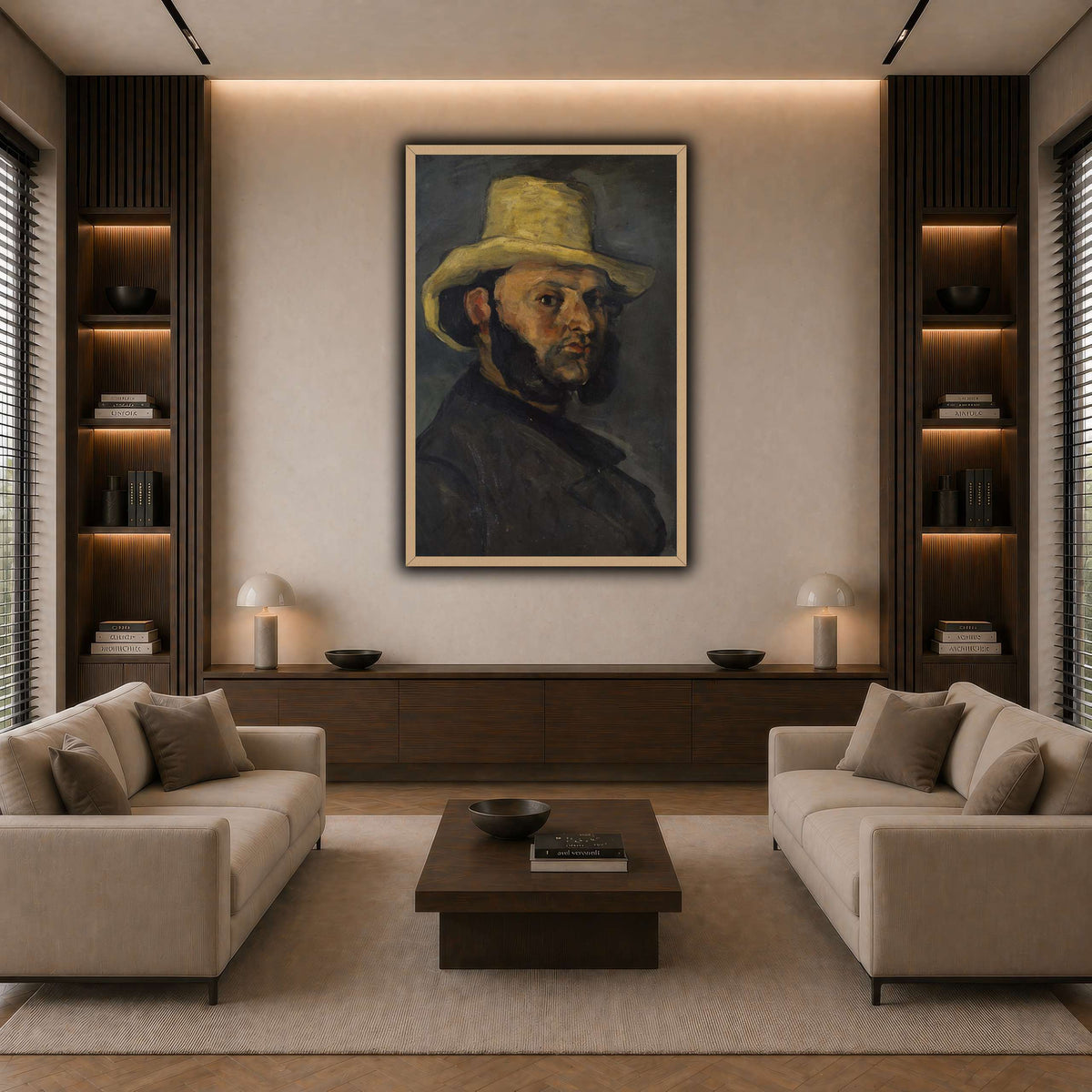 L'Homme_au_chapeau_de_paille,_Paul_Cezanne dark neutral-living room