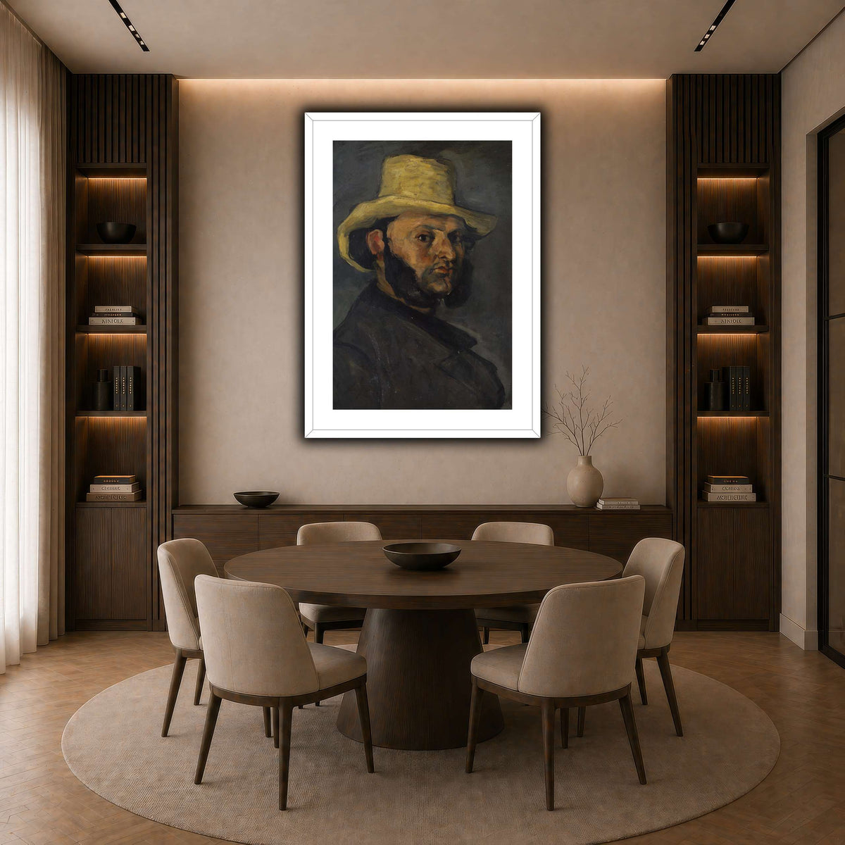 L'Homme_au_chapeau_de_paille,_Paul_Cezanne dark neutral-dining room