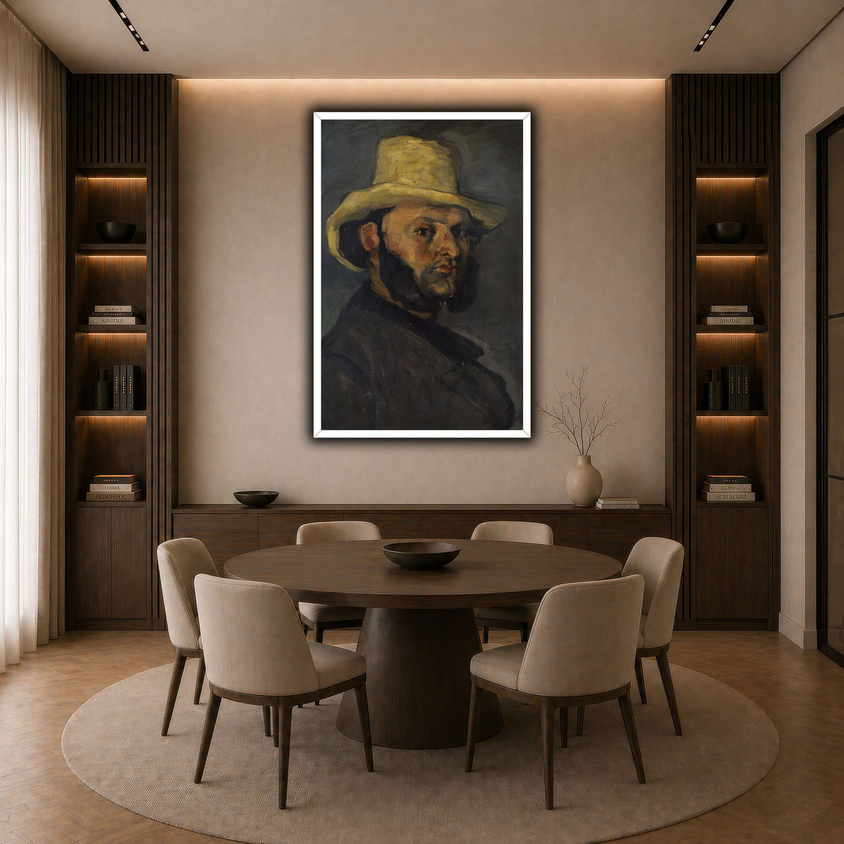 L'Homme_au_chapeau_de_paille,_Paul_Cezanne dark neutral-dining room