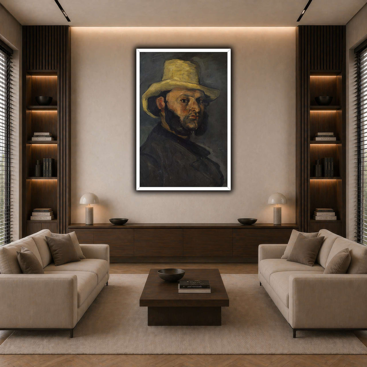 L'Homme_au_chapeau_de_paille,_Paul_Cezanne dark neutral-living room
