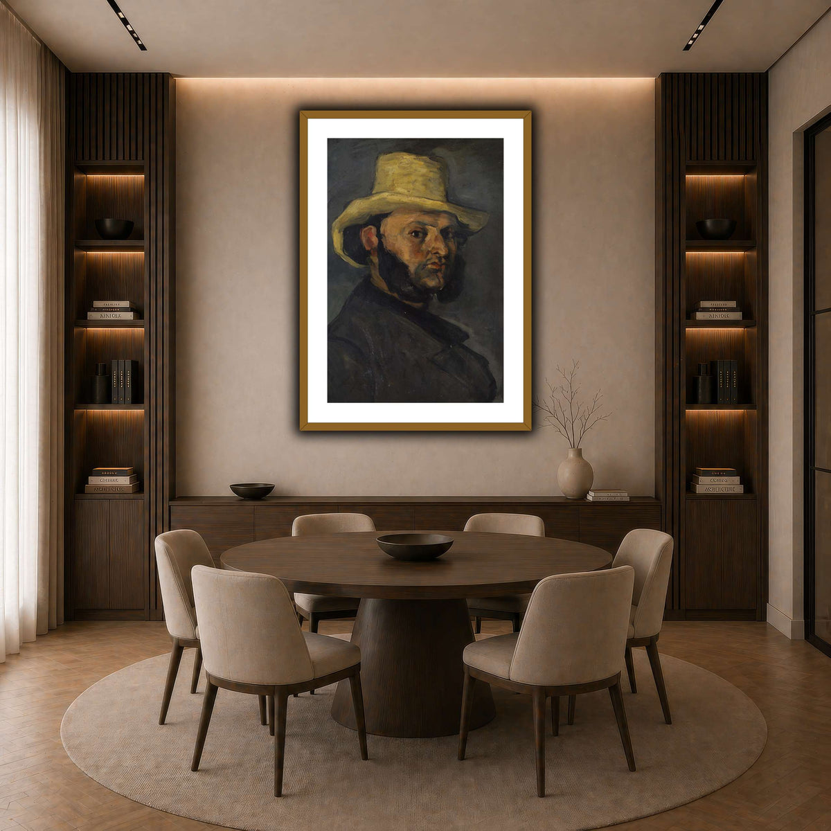 L'Homme_au_chapeau_de_paille,_Paul_Cezanne dark neutral-dining room