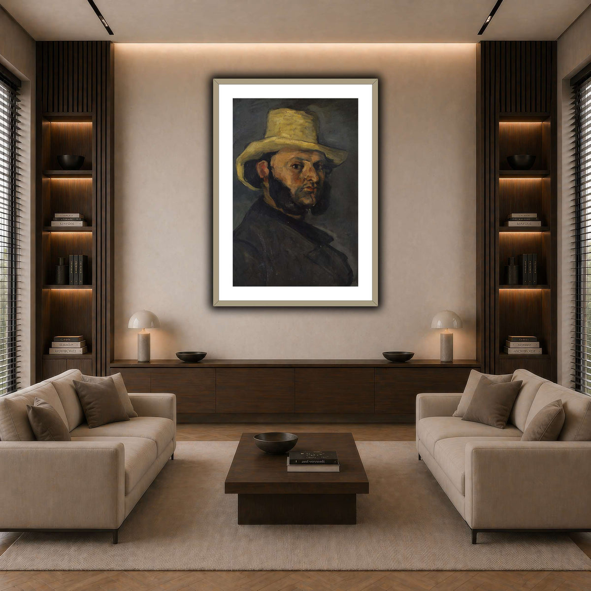 L'Homme_au_chapeau_de_paille,_Paul_Cezanne dark neutral-living room
