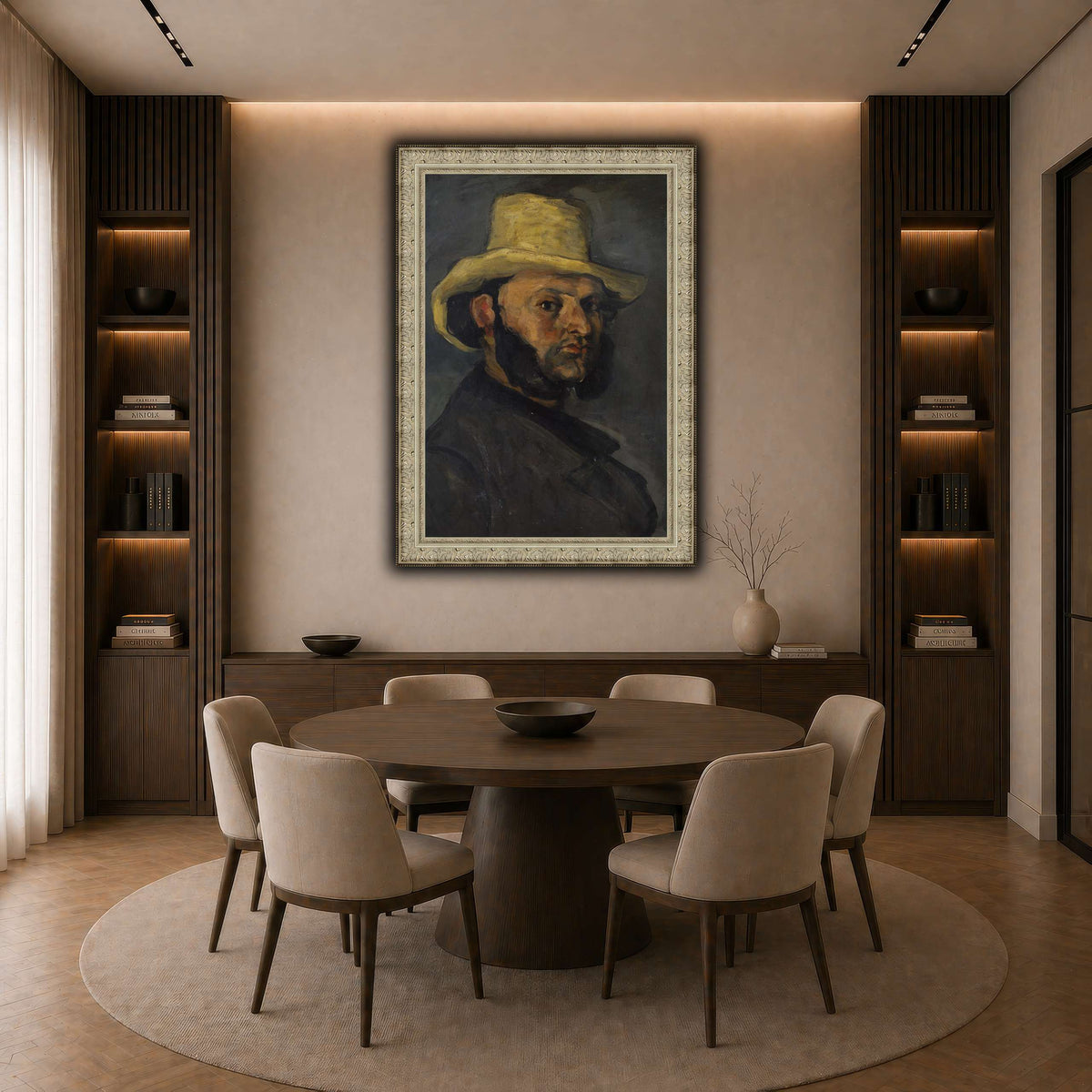 L'Homme_au_chapeau_de_paille,_Paul_Cezanne dark neutral-dining room