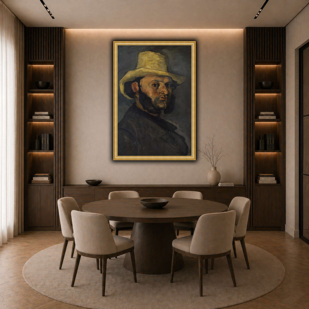 L'Homme_au_chapeau_de_paille,_Paul_Cezanne dark neutral-dining room