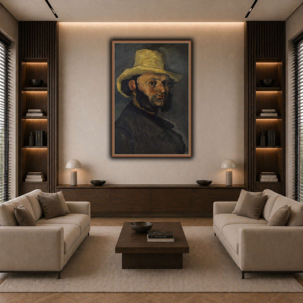 L'Homme_au_chapeau_de_paille,_Paul_Cezanne dark neutral-living room
