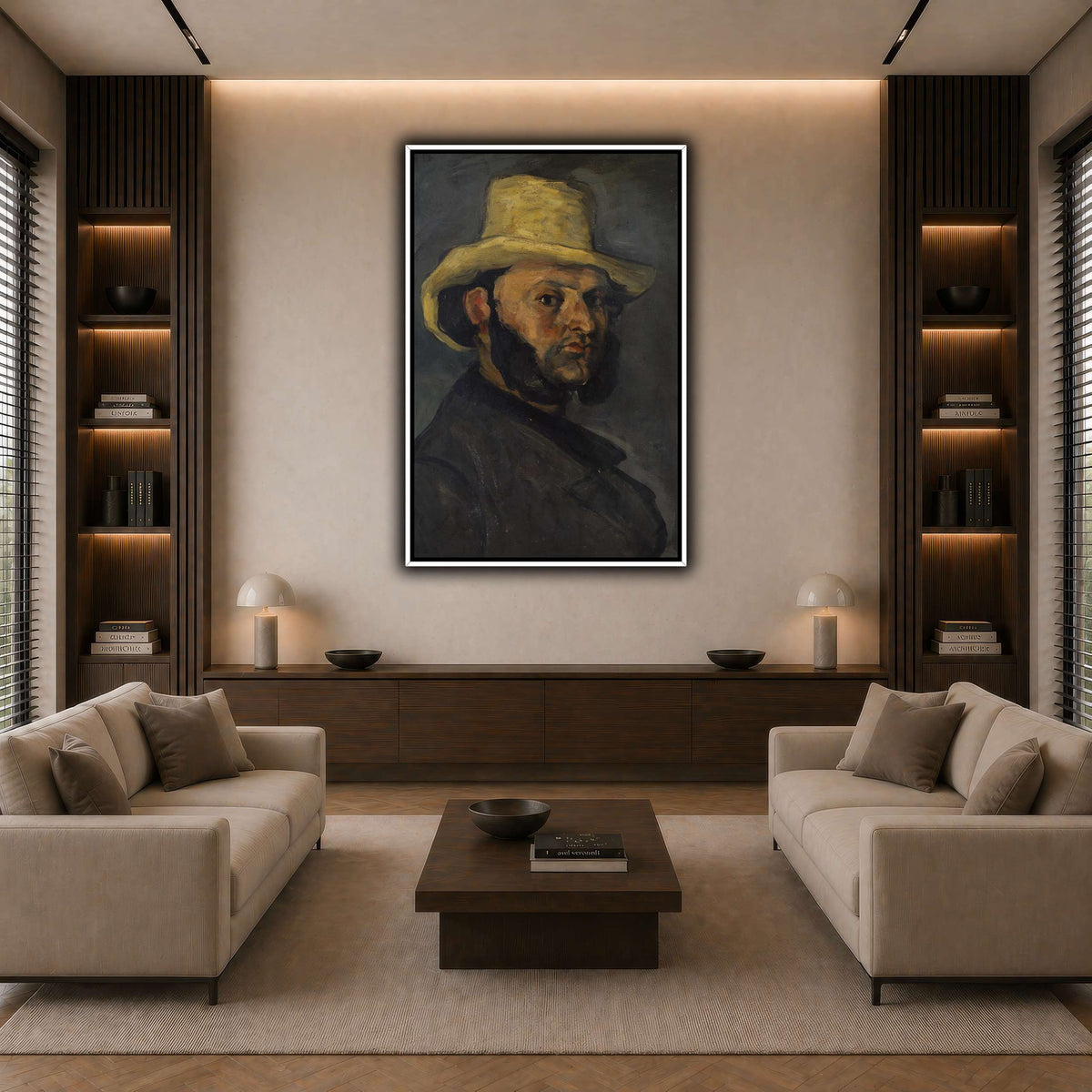L'Homme_au_chapeau_de_paille,_Paul_Cezanne dark neutral-living room