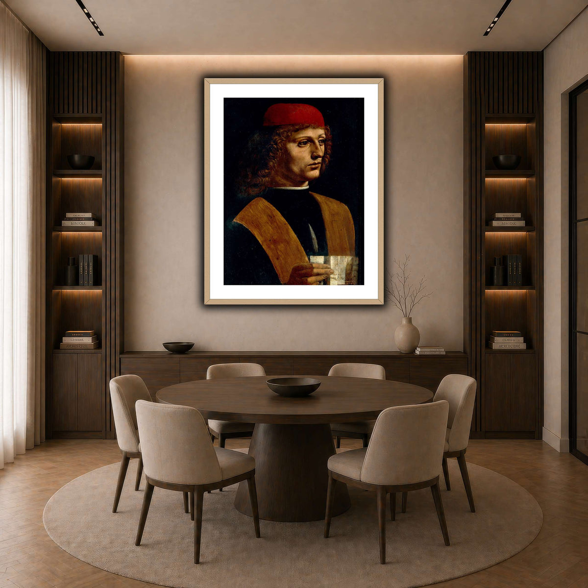 Leonardo_da_Vinci_-_Portrait_of_a_Musician_-_Pinacoteca_Ambrosiana dark neutral-dining room