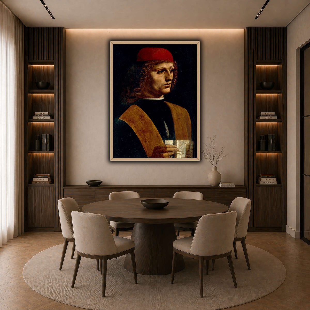 Leonardo_da_Vinci_-_Portrait_of_a_Musician_-_Pinacoteca_Ambrosiana dark neutral-dining room