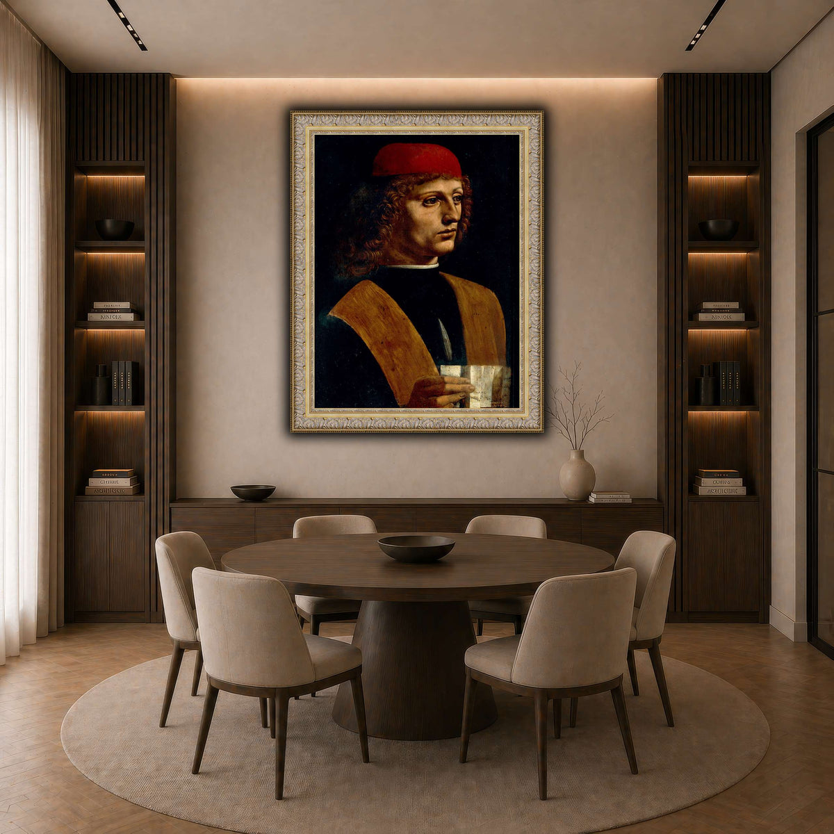 Leonardo_da_Vinci_-_Portrait_of_a_Musician_-_Pinacoteca_Ambrosiana dark neutral-dining room