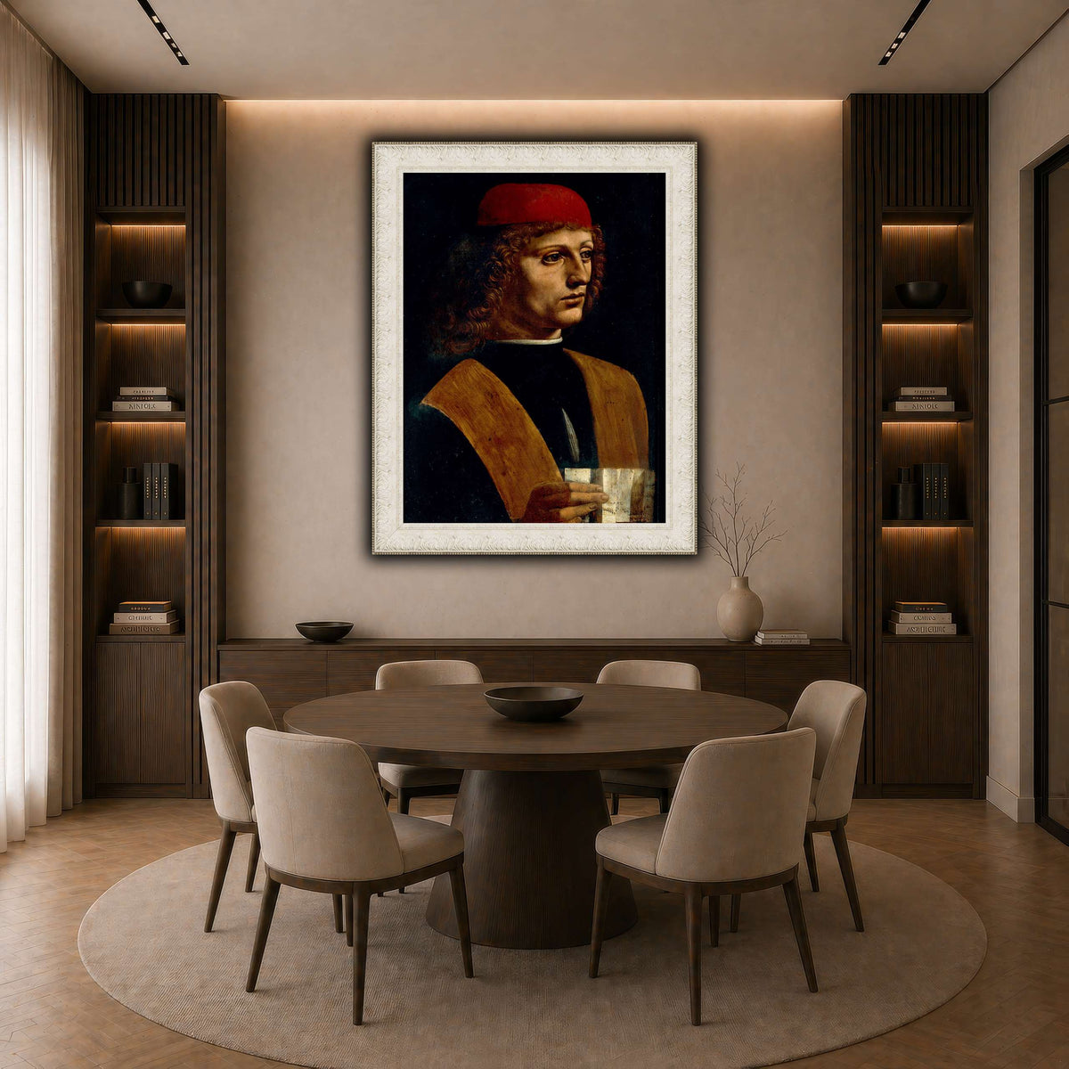 Leonardo_da_Vinci_-_Portrait_of_a_Musician_-_Pinacoteca_Ambrosiana dark neutral-dining room