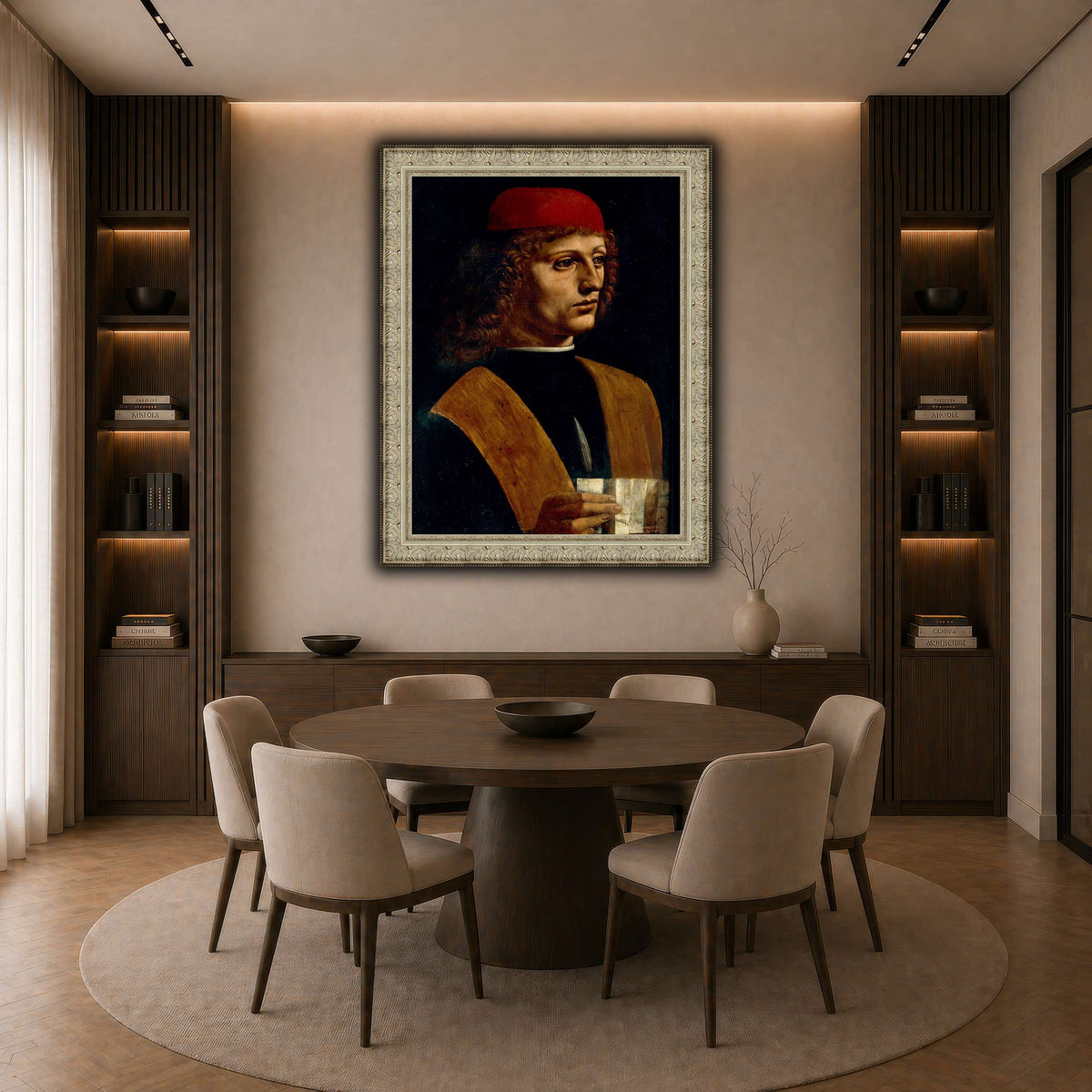 Leonardo_da_Vinci_-_Portrait_of_a_Musician_-_Pinacoteca_Ambrosiana dark neutral-dining room