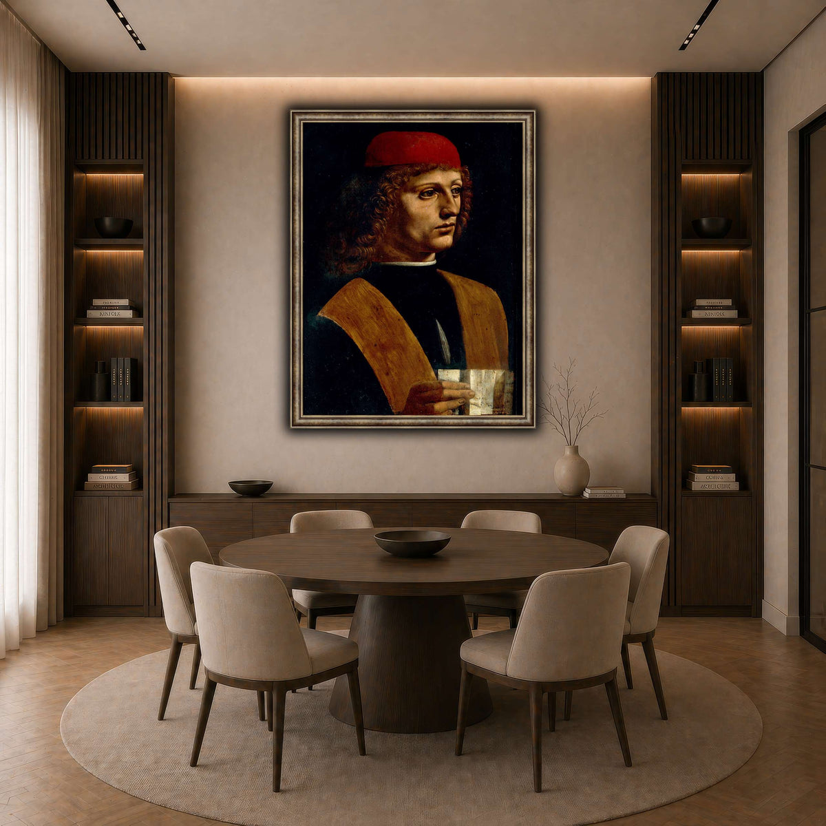 Leonardo_da_Vinci_-_Portrait_of_a_Musician_-_Pinacoteca_Ambrosiana dark neutral-dining room
