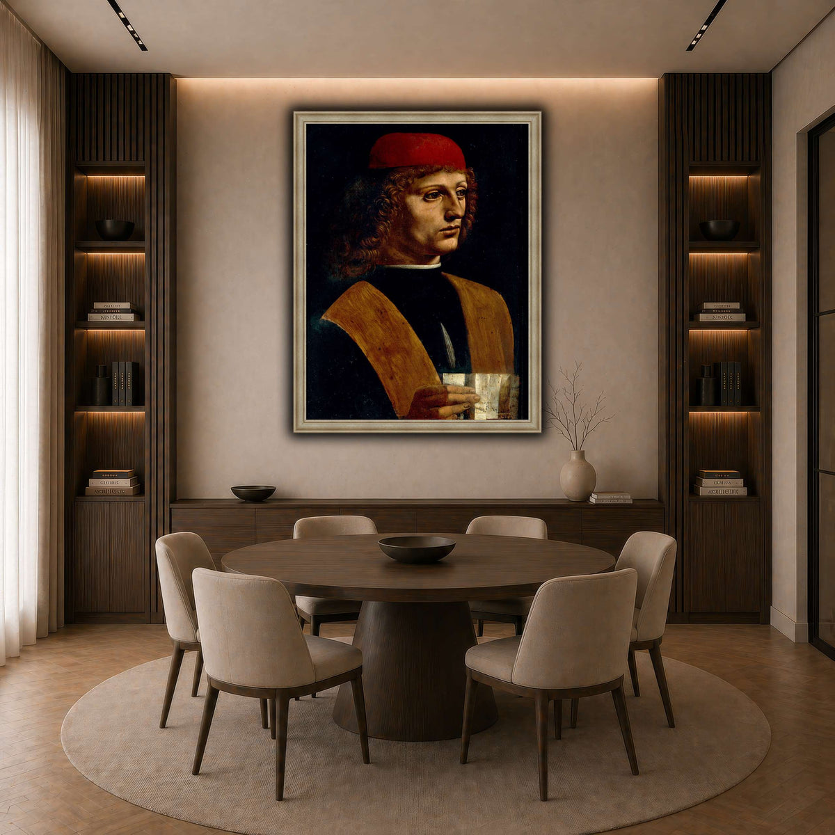 Leonardo_da_Vinci_-_Portrait_of_a_Musician_-_Pinacoteca_Ambrosiana dark neutral-dining room