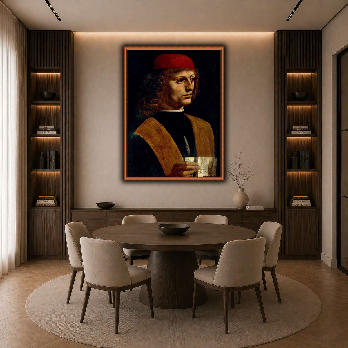 Leonardo_da_Vinci_-_Portrait_of_a_Musician_-_Pinacoteca_Ambrosiana dark neutral-dining room