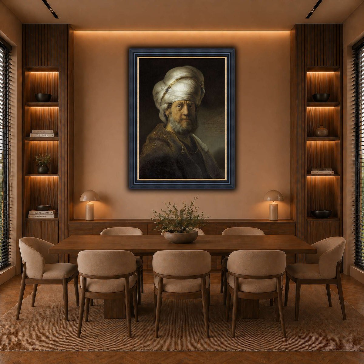 Man-in-Oriental-Clothing_Rembrandt-van-Rijn warm-dining room