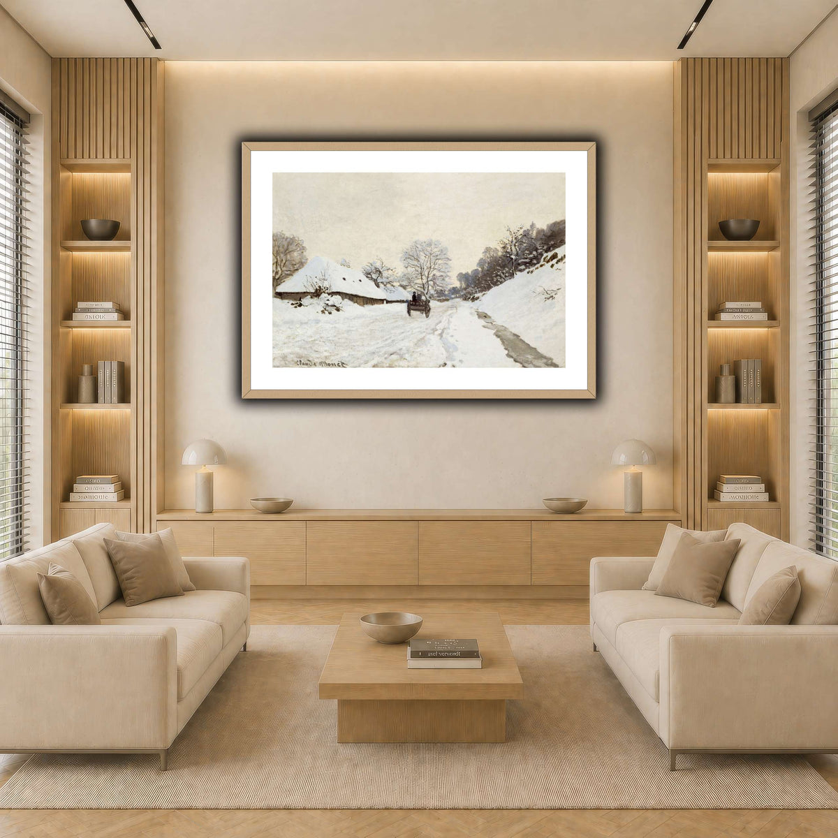 Monet,_A_Cart_on_the_Snowy_Road_at_Honfleur_(1865_or_1867) light neutral-living room