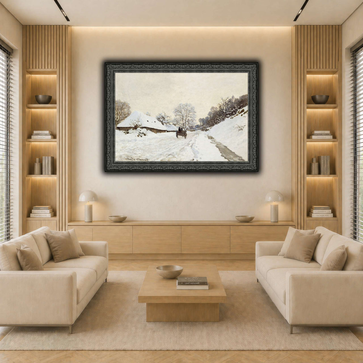 Monet,_A_Cart_on_the_Snowy_Road_at_Honfleur_(1865_or_1867) light neutral-living room