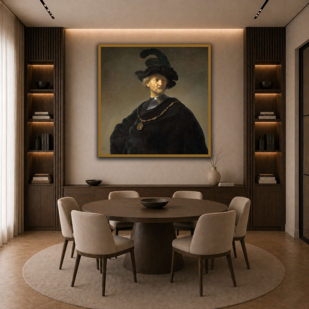 Old-Man-with-a-Gold-Chain_Rembrandt-van-Rijn dark neutral-dining room