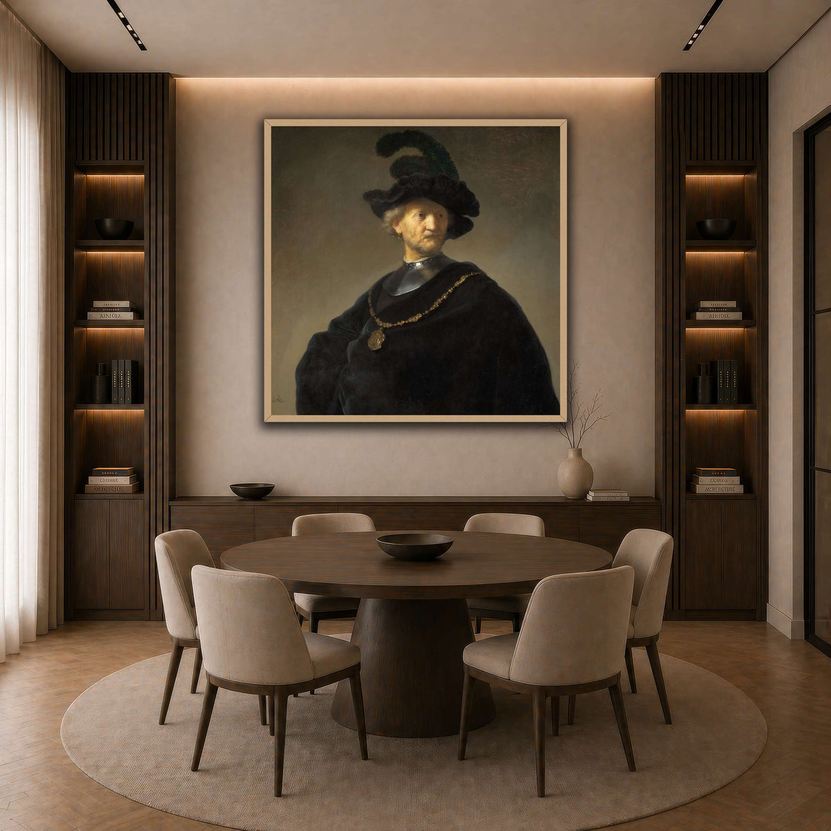 Old-Man-with-a-Gold-Chain_Rembrandt-van-Rijn dark neutral-dining room
