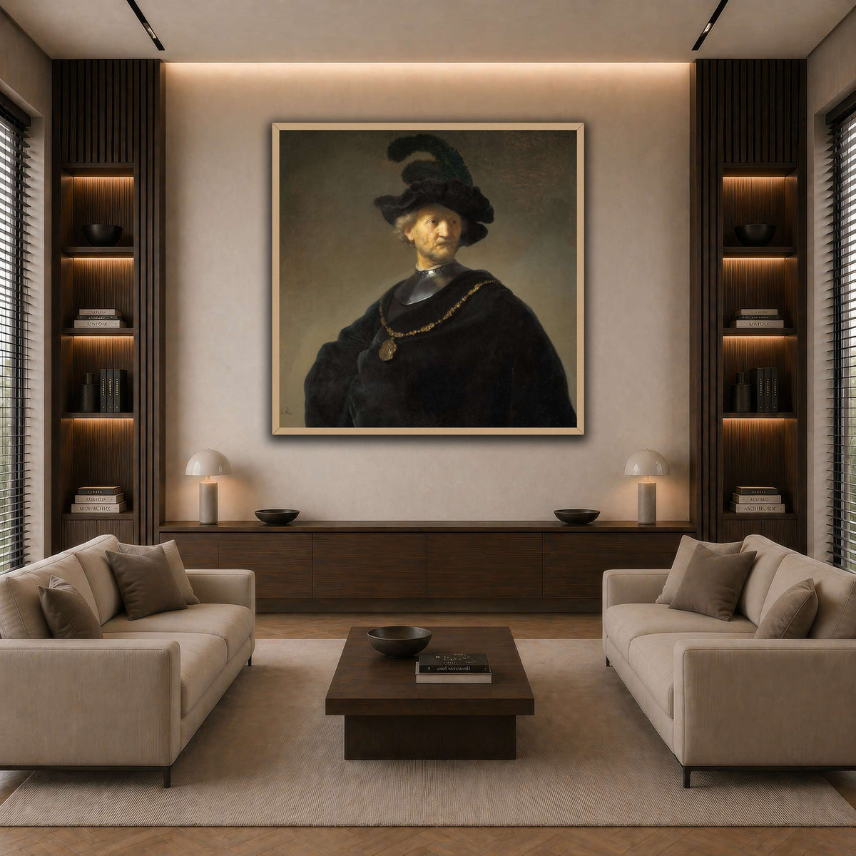 Old-Man-with-a-Gold-Chain_Rembrandt-van-Rijn dark neutral-living room