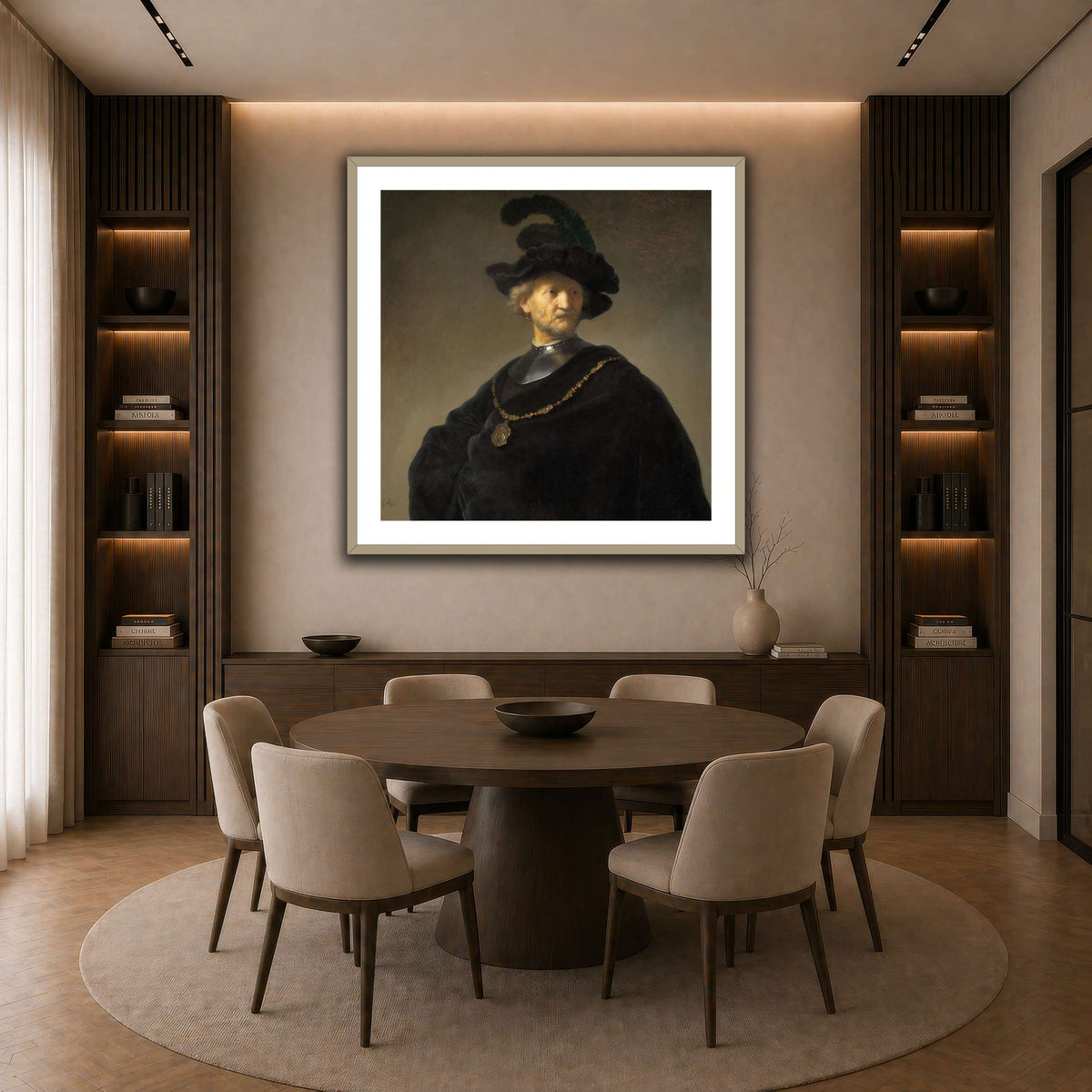 Old-Man-with-a-Gold-Chain_Rembrandt-van-Rijn dark neutral-dining room