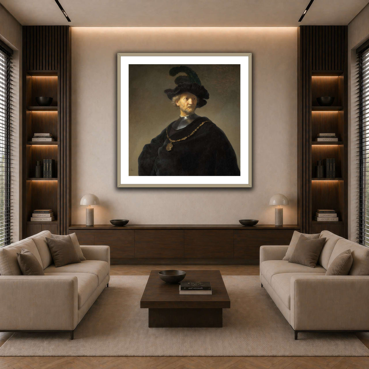 Old-Man-with-a-Gold-Chain_Rembrandt-van-Rijn dark neutral-living room