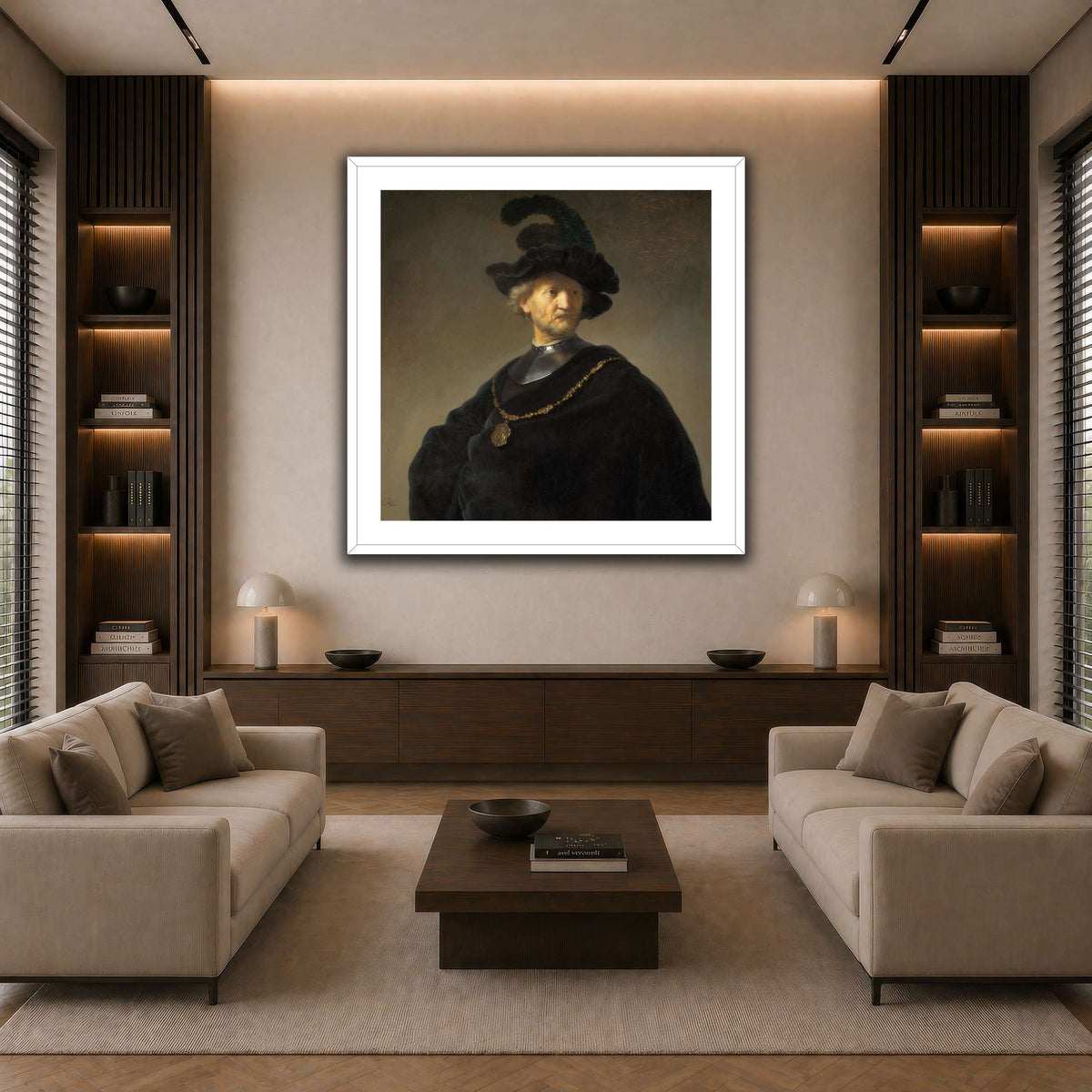 Old-Man-with-a-Gold-Chain_Rembrandt-van-Rijn dark neutral-living room