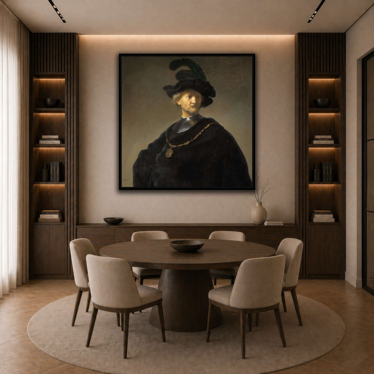 Old-Man-with-a-Gold-Chain_Rembrandt-van-Rijn dark neutral-dining room