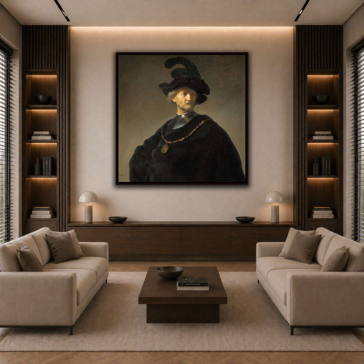 Old-Man-with-a-Gold-Chain_Rembrandt-van-Rijn dark neutral-living room